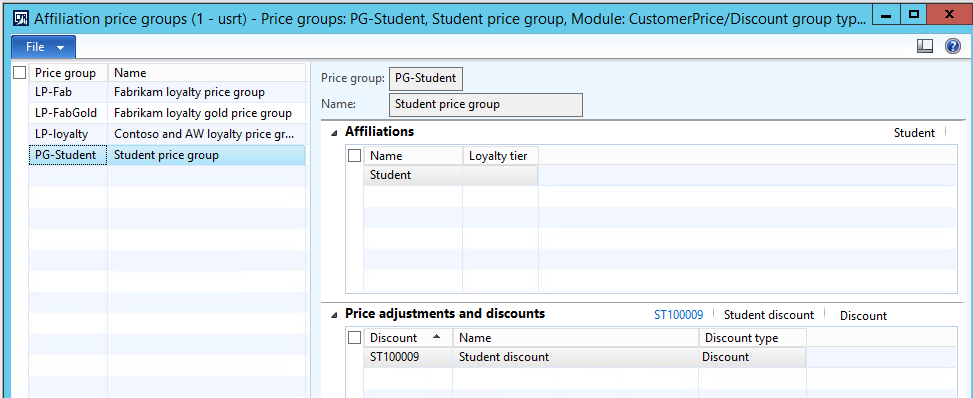 Affiliation student price group.