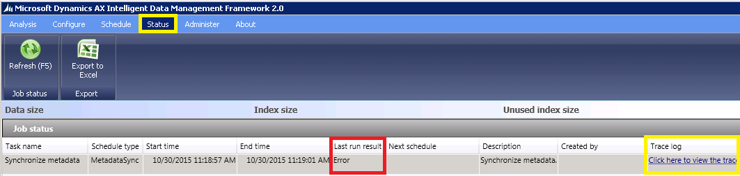 Trace log hyperlink.