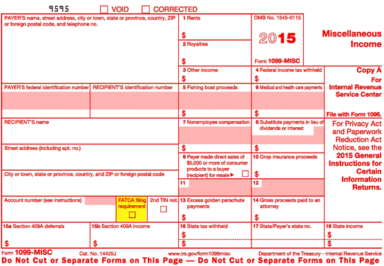 FATCA filing requirement checkbox on the 1099-MISC form.