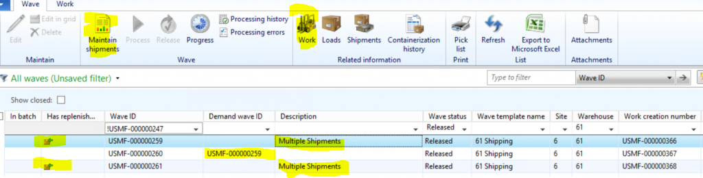 Two shipment waves and one replenishment wave.