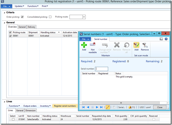 Picking list registration.