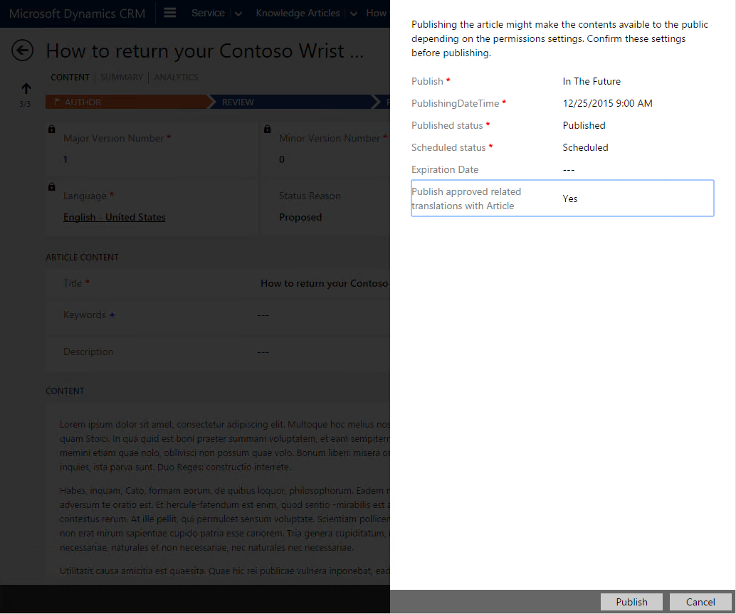 Notification when publishing a knowledge article.