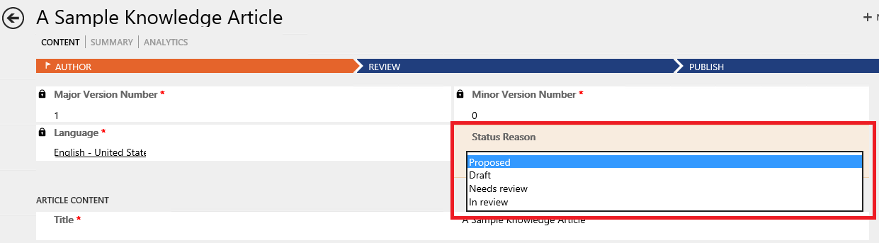 Setting the status reason.