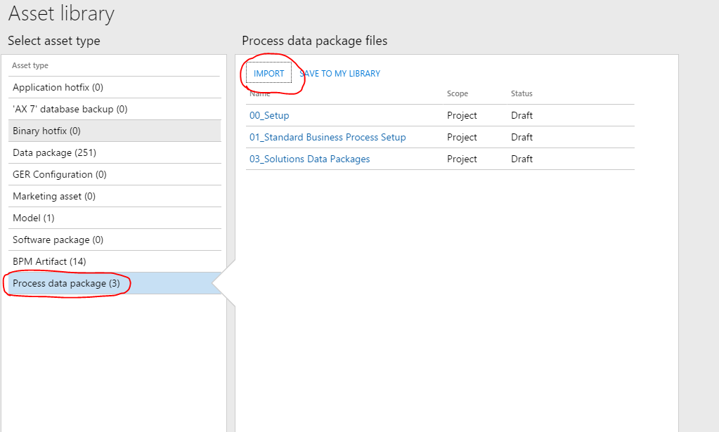 Asset library process data package files import.
