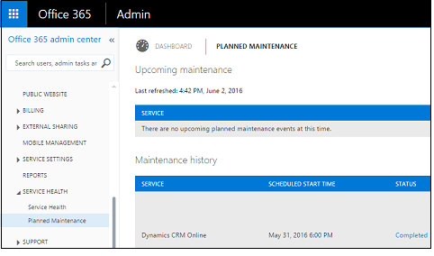 Planned maintenance notices