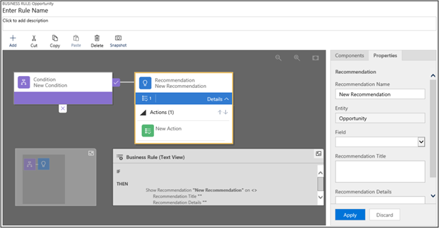 Drag-and-drop designer for business rules and recommendations