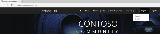 Language drop down on the Portal home page