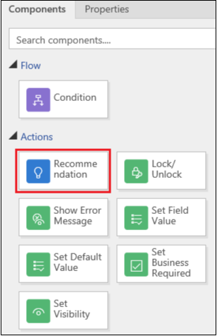 Recommendation action in the Components tab