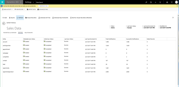 Synchronized Sales Data export profile