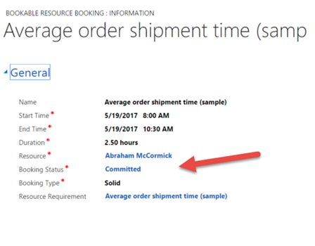 Booking Status on the resource booking form