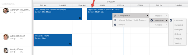 Status grouping for an opportunity