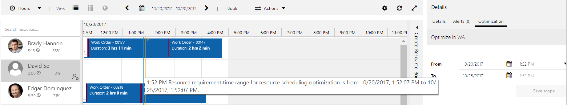 Yellow lines indicate the start and end time for optimization range