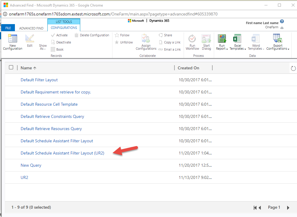 Default Schedule Assistant Filter Layout