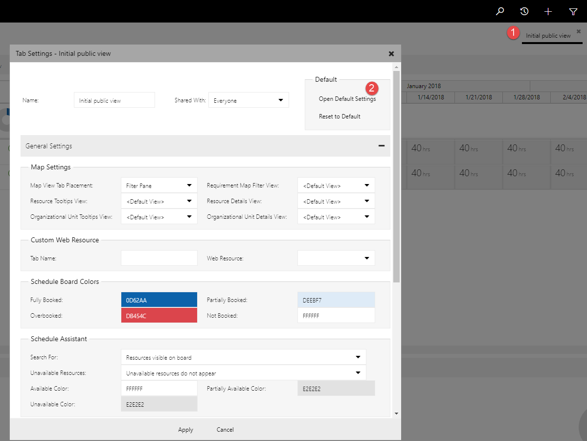 Open Default Settings