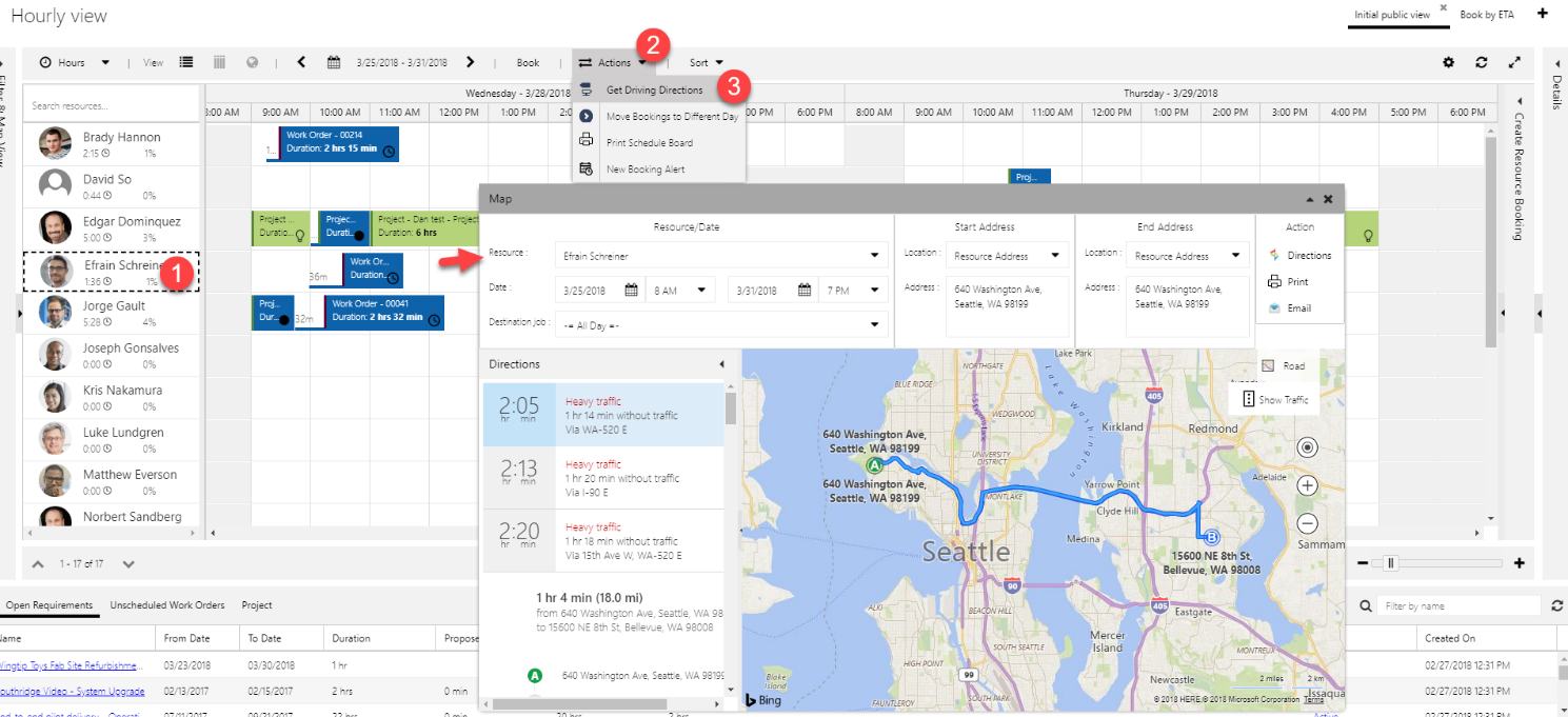 Selecting a resource loads resource value into driving directions window