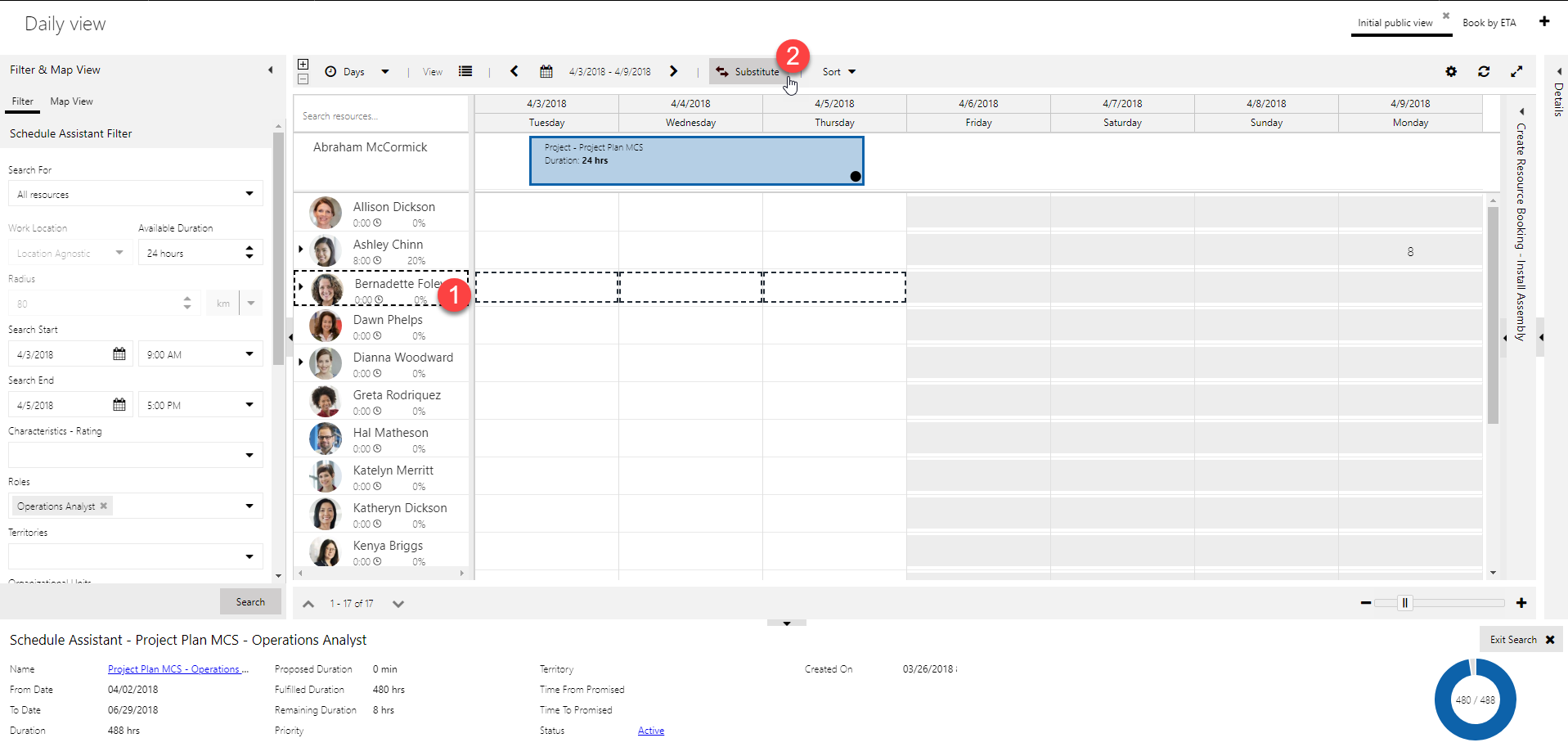 Select a resource and click Substitute