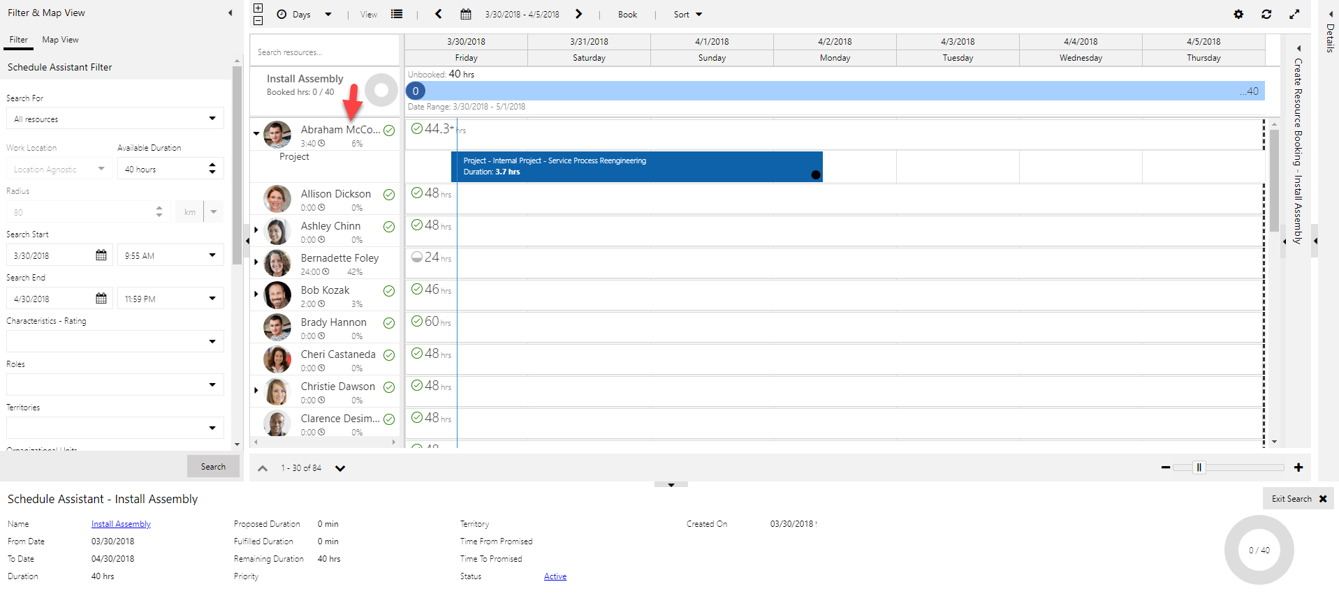 Schedule Assistant search