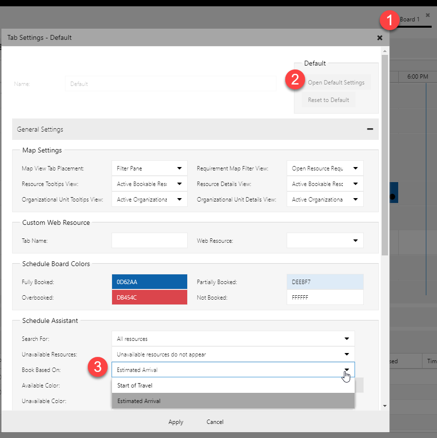 Change Default Schedule Board