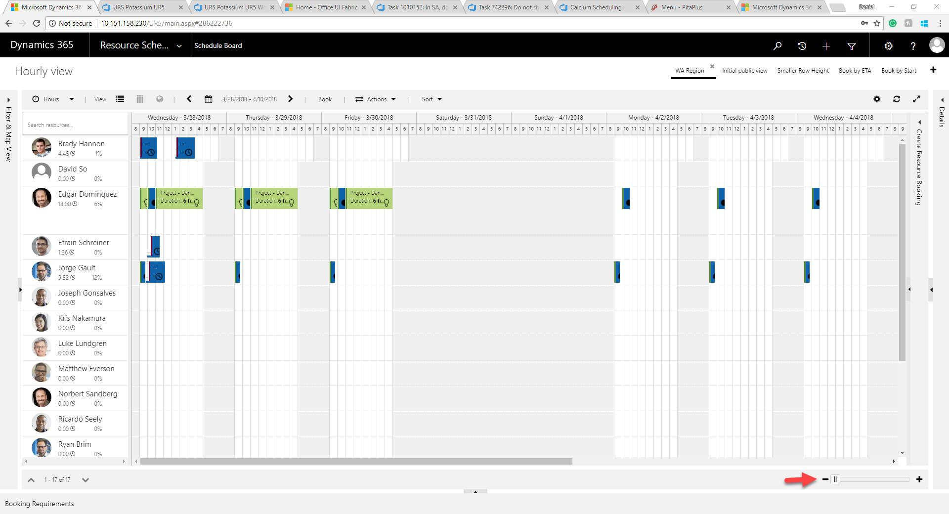 Change the scale to see 8 days on the hourly board