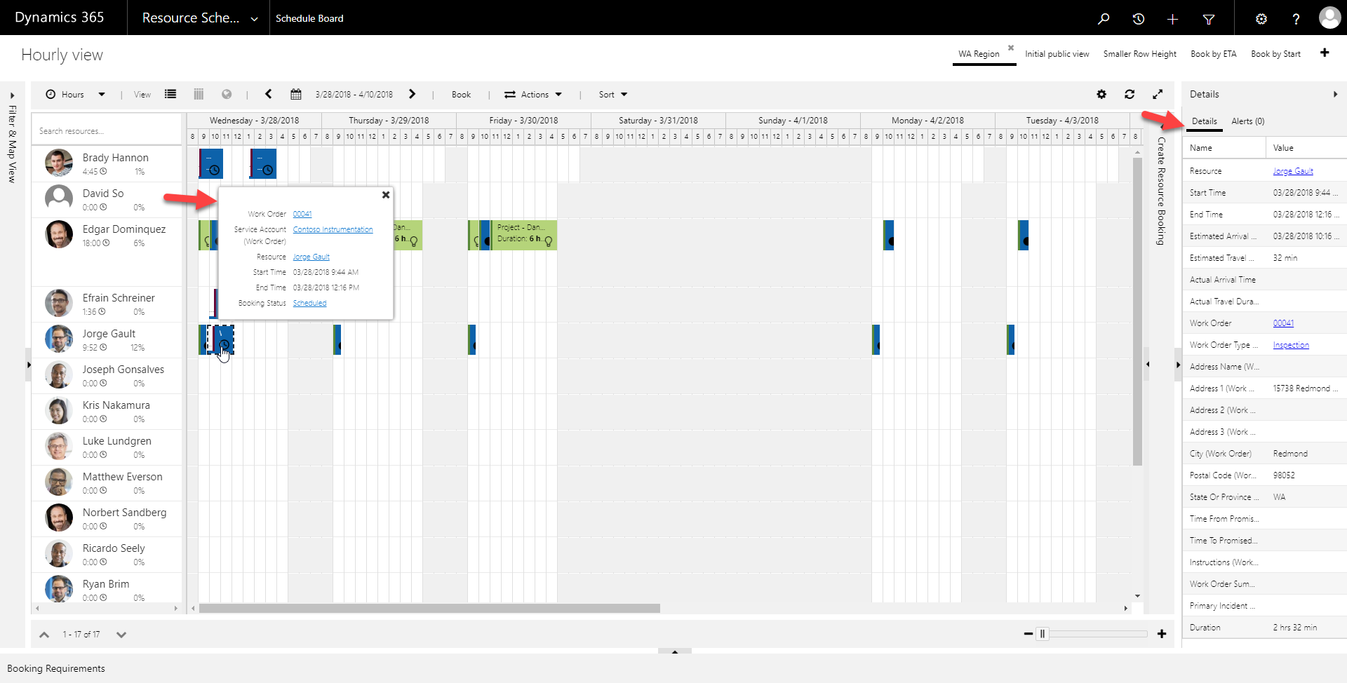Hover over or click to see booking details