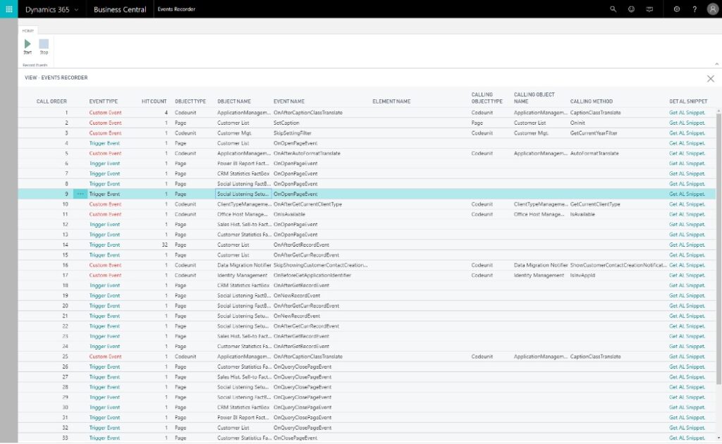 event recorder screen
