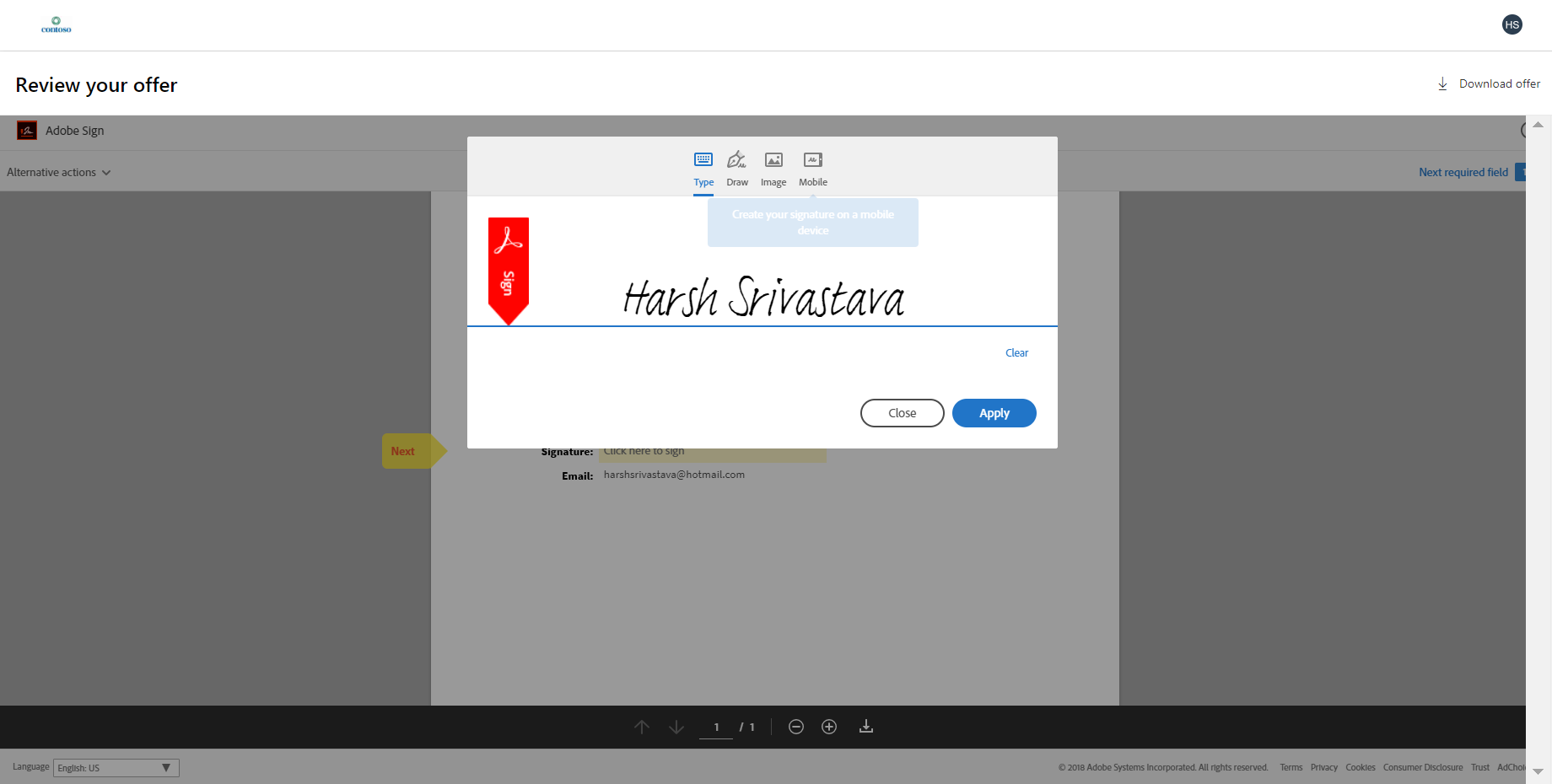 a screenshot of the signature provider