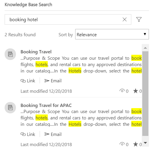 highlighted search term matches