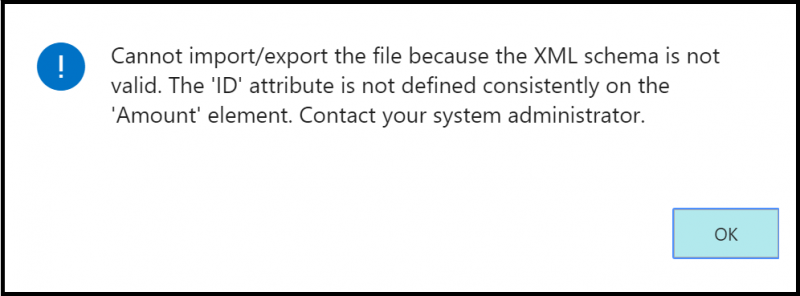 Shows error that the XML schema is not valid.