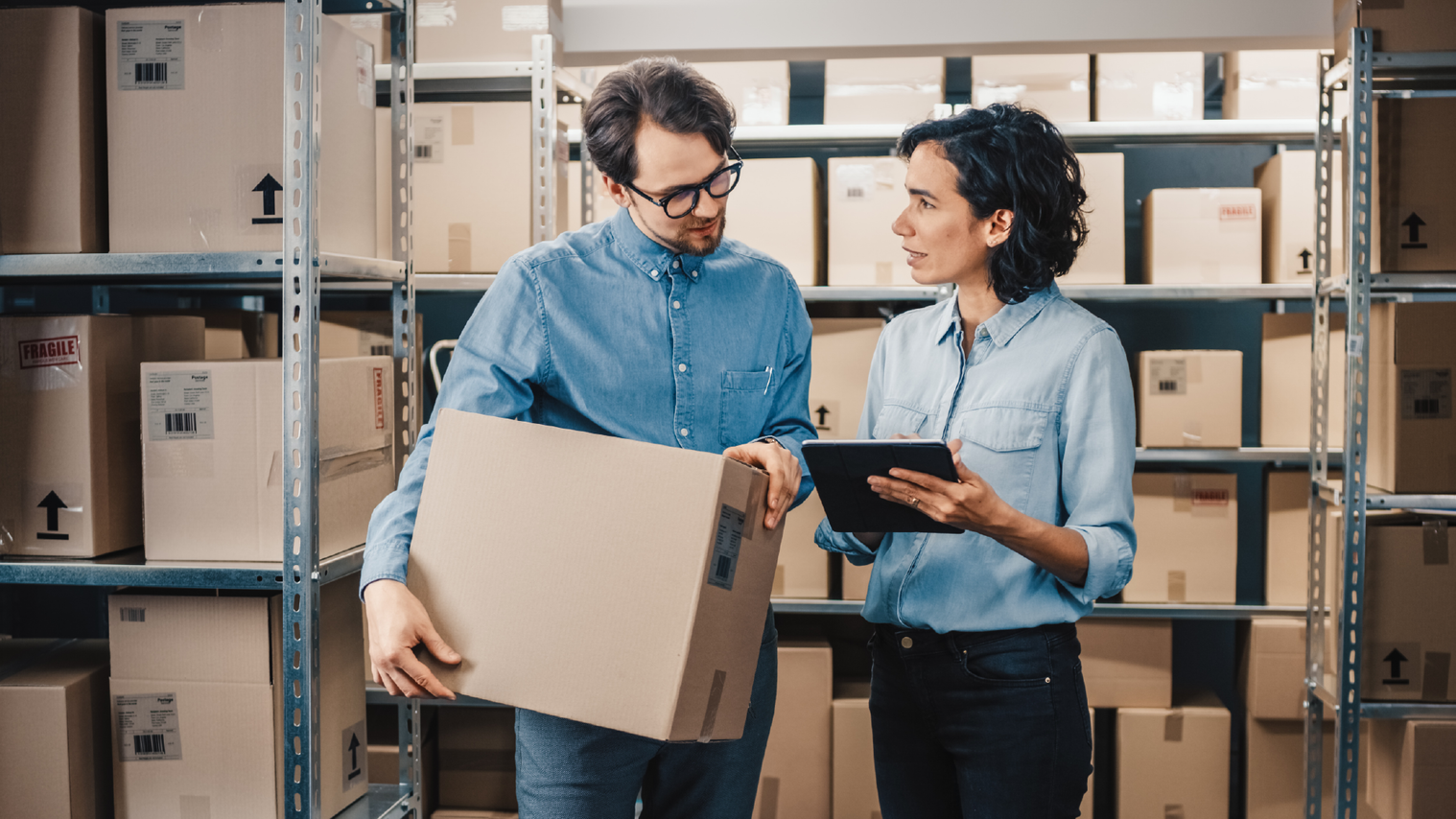 a man standing in front of a box