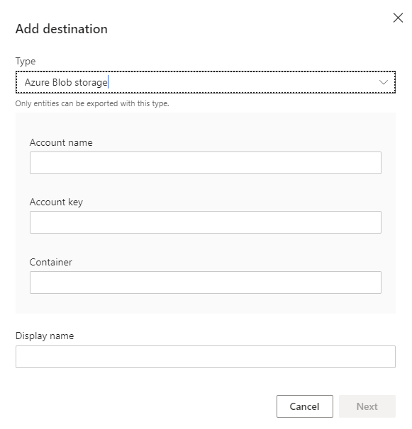 Export Destinations Blob Setup