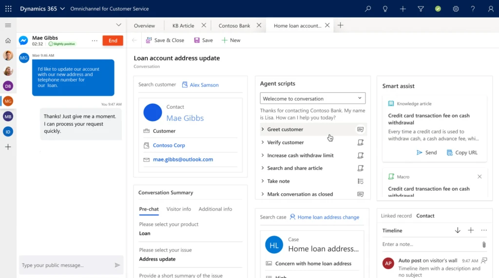 Agent view of Facebook Messenger within Omnichannel for Customer Service interface.