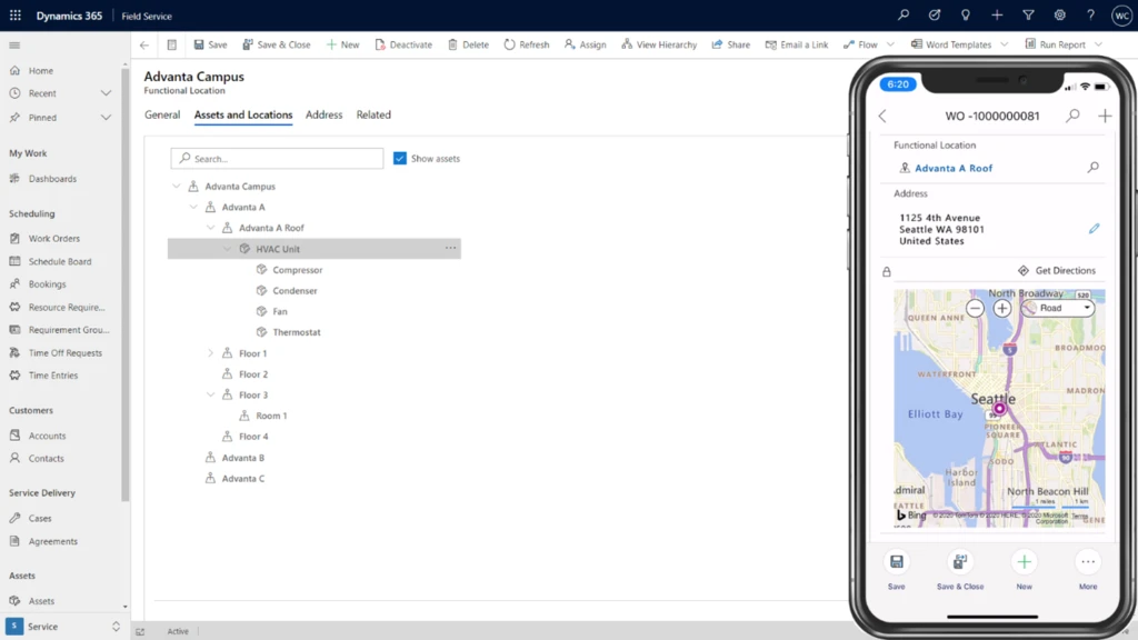 The functional location hierarchy helps technicians quickly pinpoint where an asset is on a campus and within a building