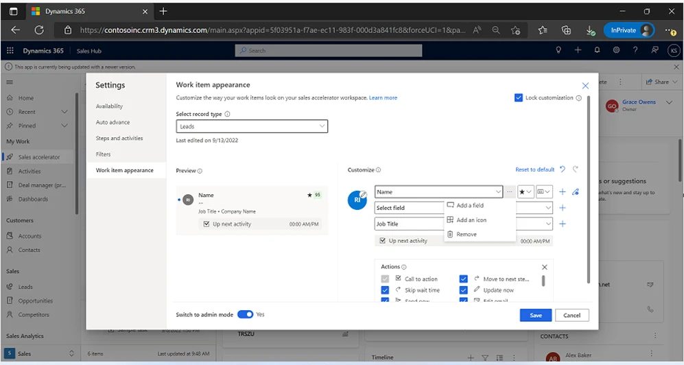 Screenshot of work item appearance customization settings.