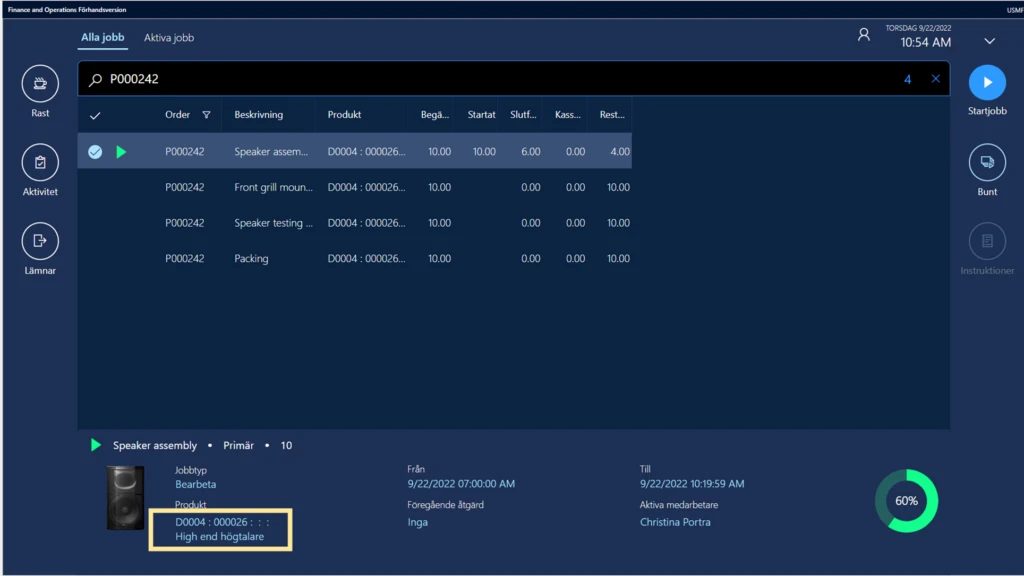 Screenshot of a production floor interface with localized product information.