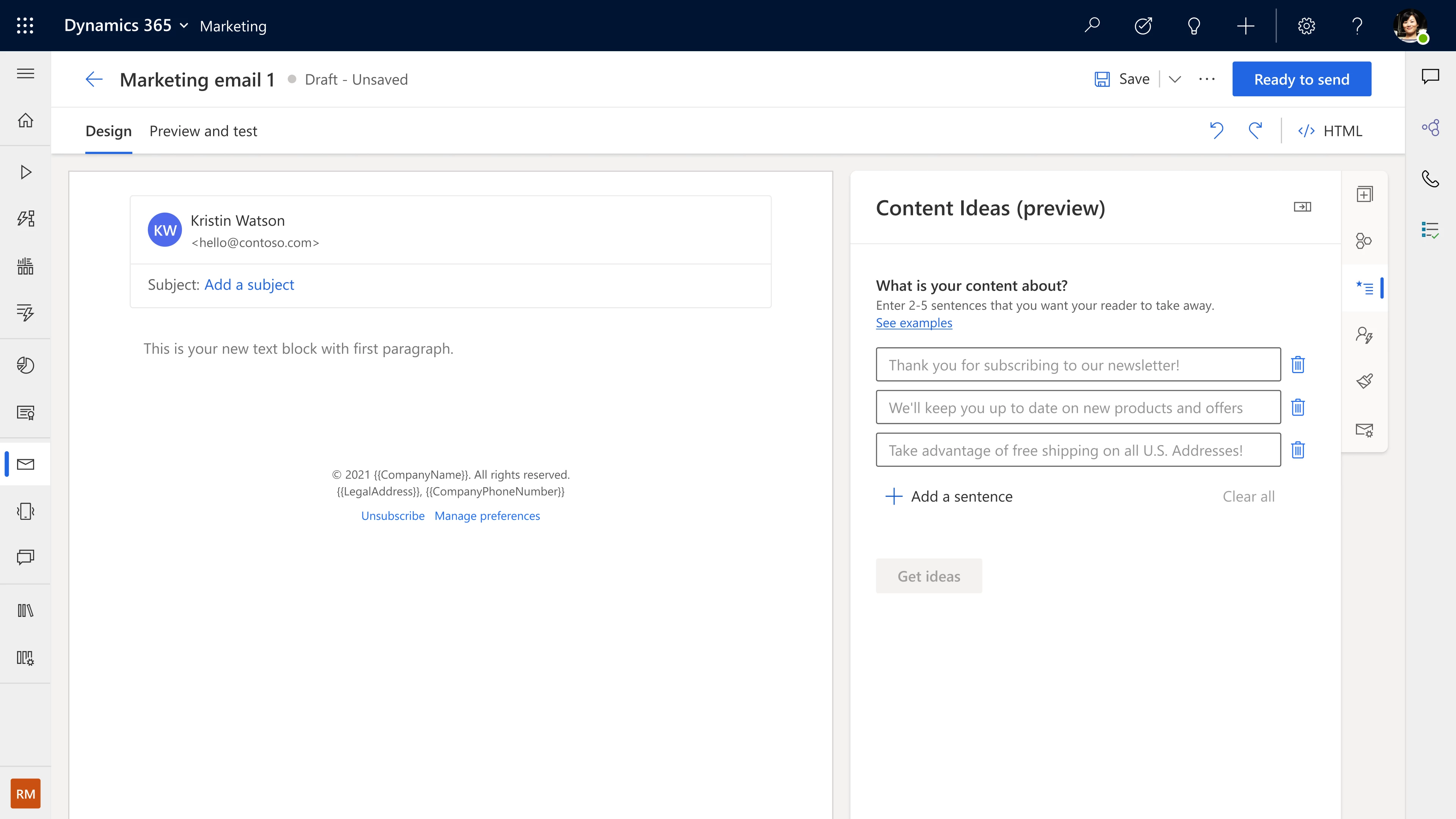 UI showing AI-generated content for your email.