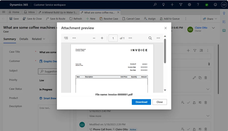 Timeline Attachment preview pop-up window