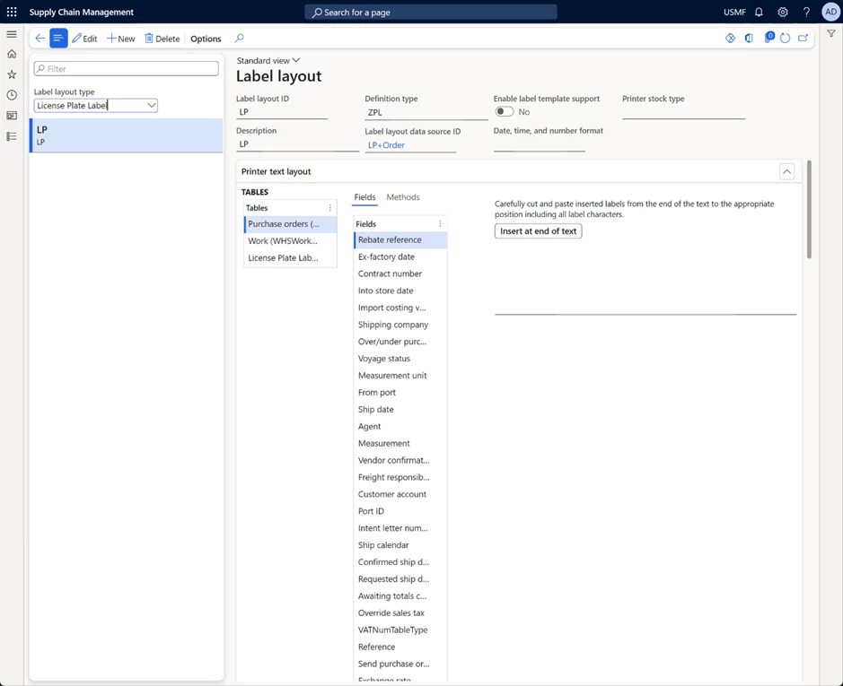 License Label Layout - EG purchase Order