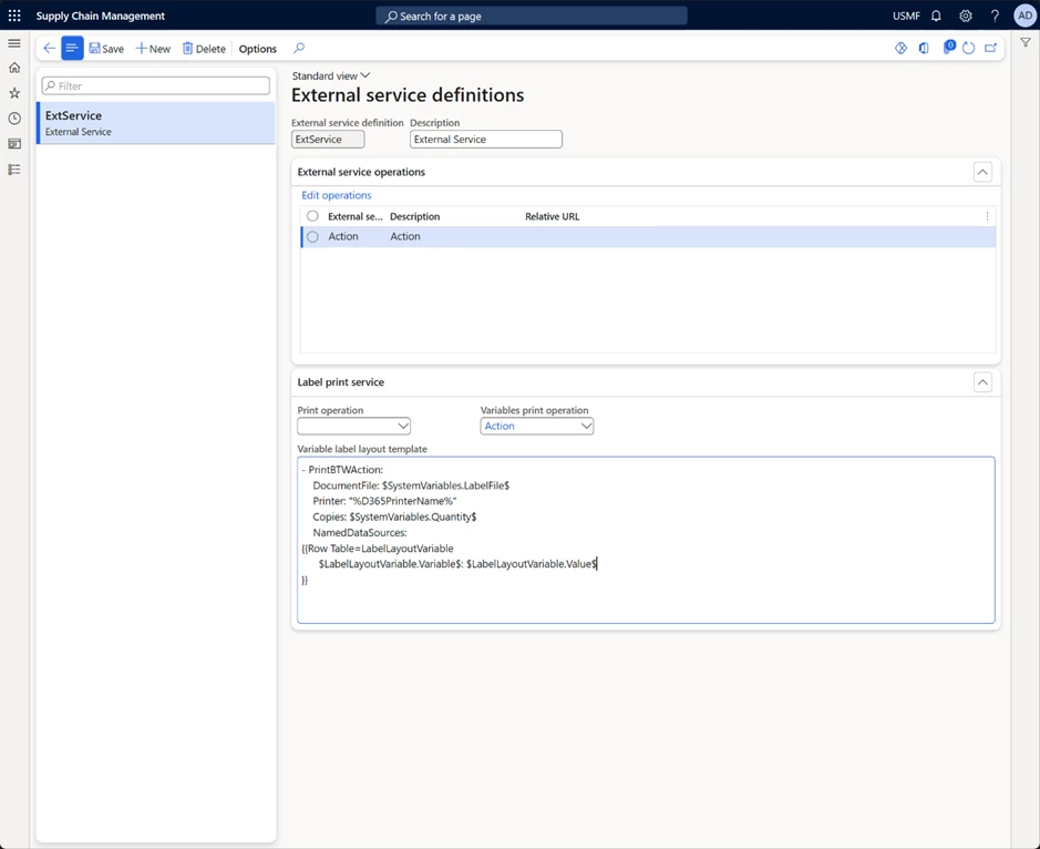Custom Label Layout -External Services