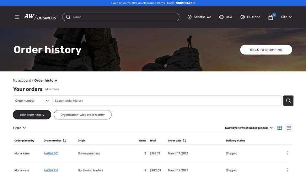 graphical user interface, website Image Unified status pane for your B2B orders..