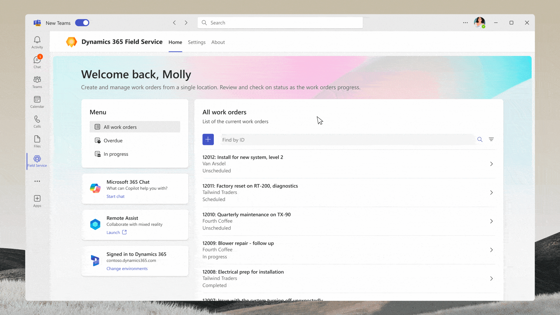 Schedule a work order with Copilot in Microsoft Teams
