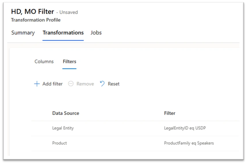 Image: Filter in Transformation Demand Planning APP