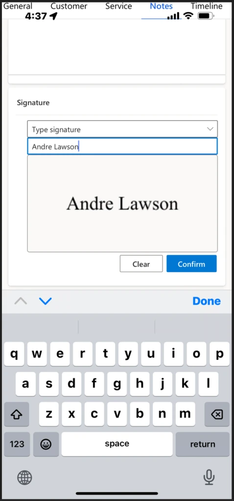 Phone control type signature