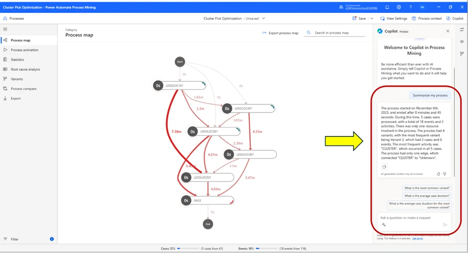 Image: Process Compare map and Copilot generated insight.