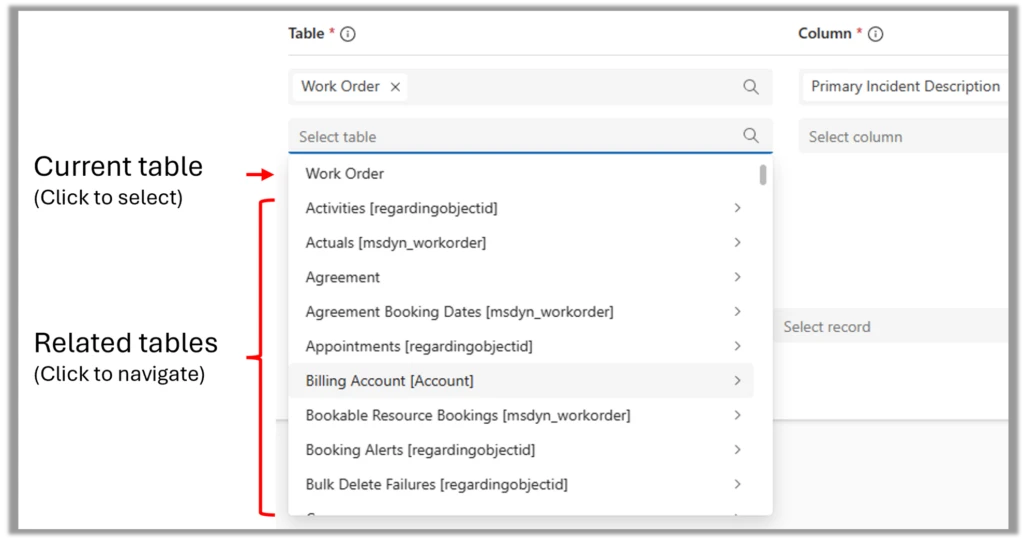Screenshot showing adding columns to the work order summary.