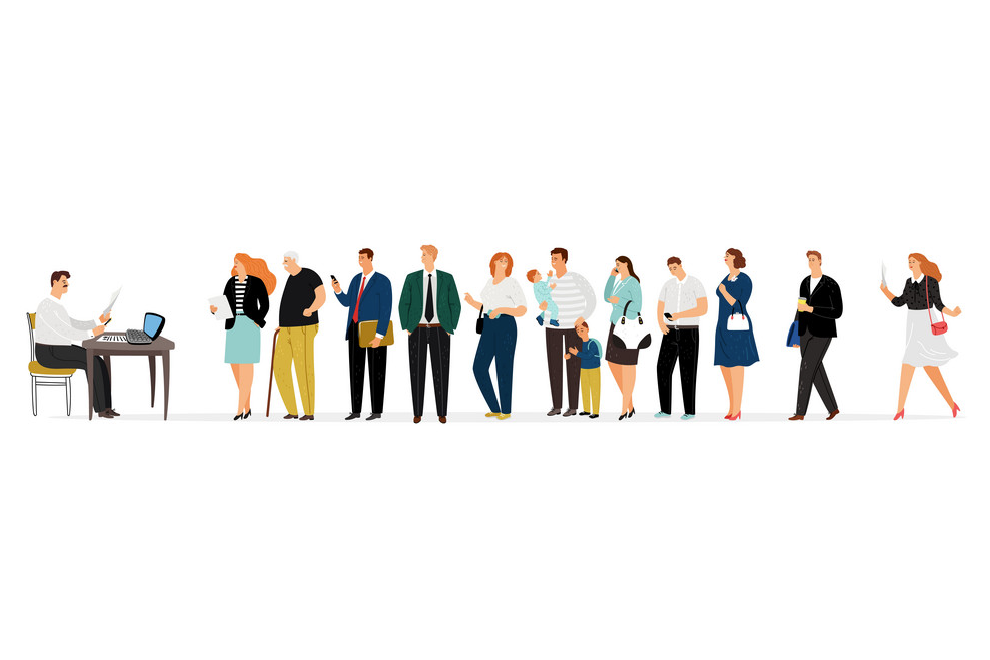 A group of people standing in a line