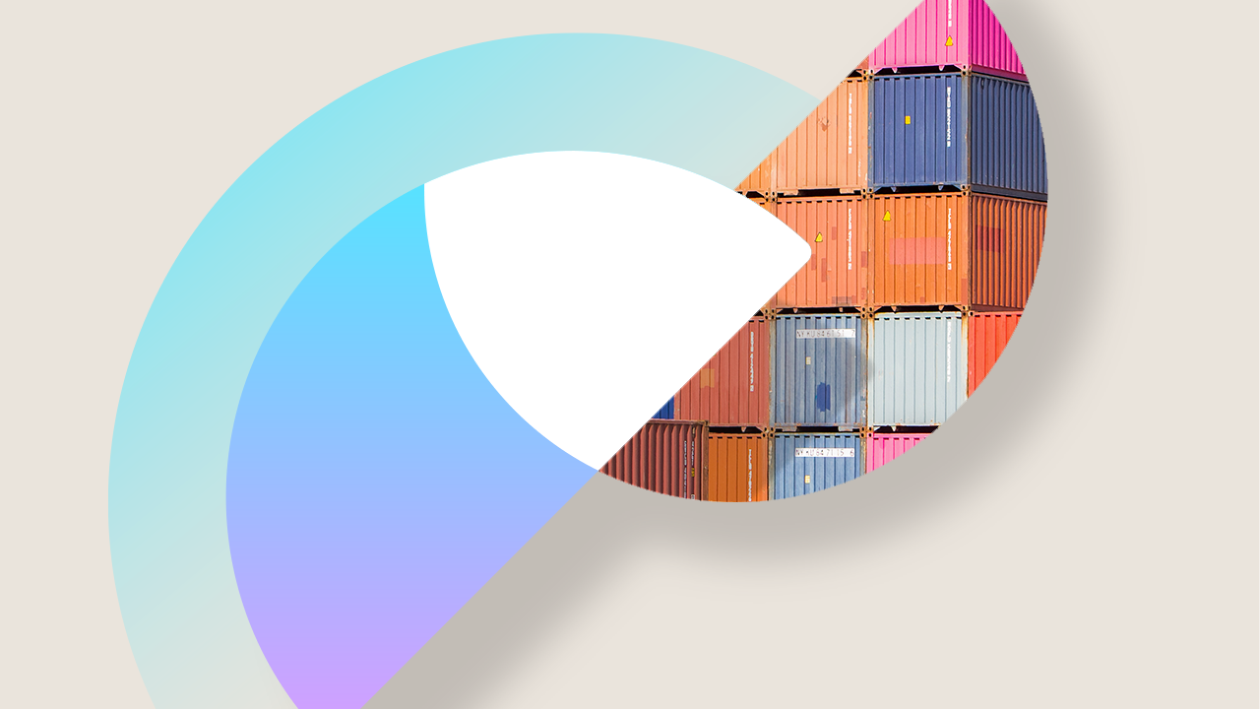 Abstract, geometric design, incorporating an image of shipping containers.