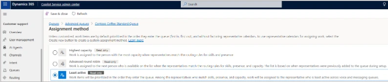 Unified routing in Dynamics 365 Customer Service assignment methods for queues