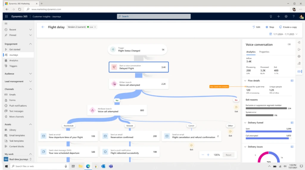 A screenshot of the UI showing Customer Insights - Journey of an airline scenario.