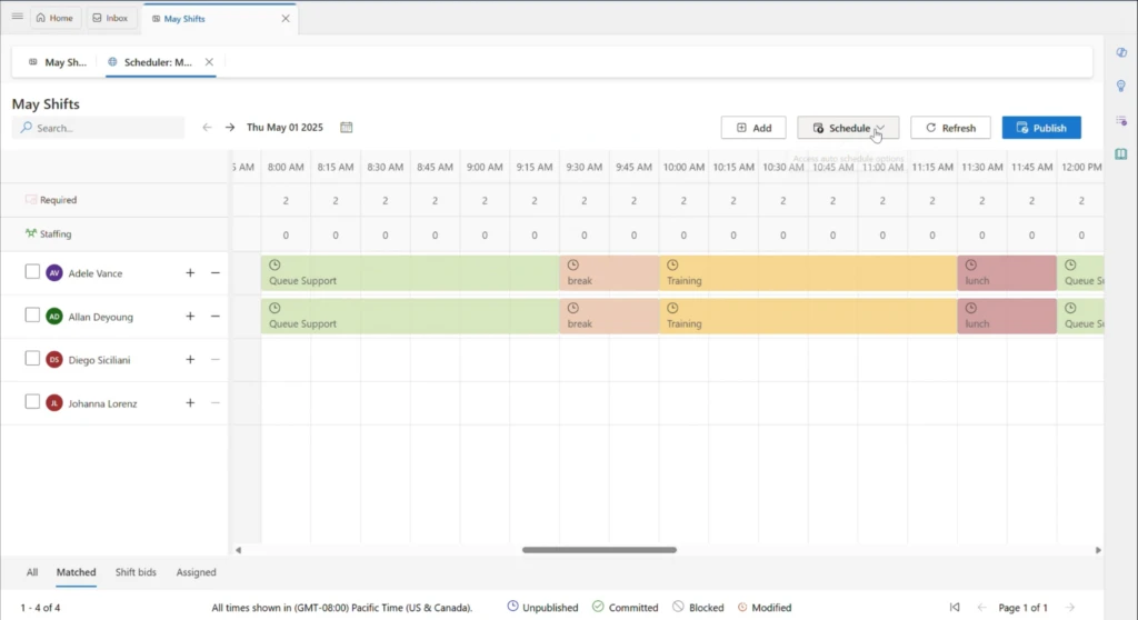 Shift planning schedule in Dynamics 365 Contact Center