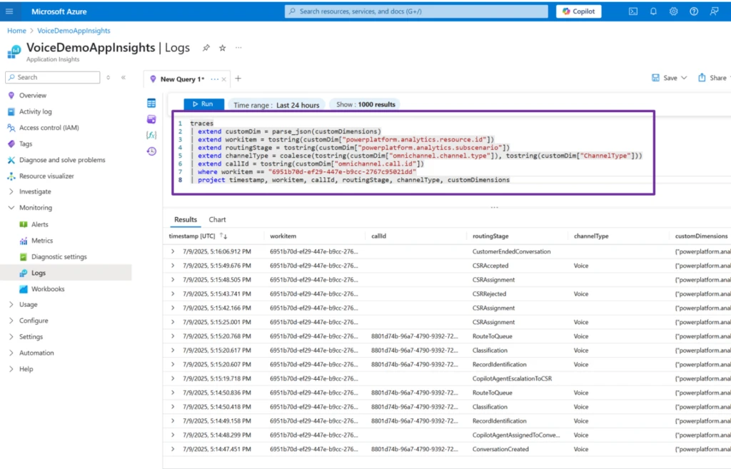 Voice query in Application Insights